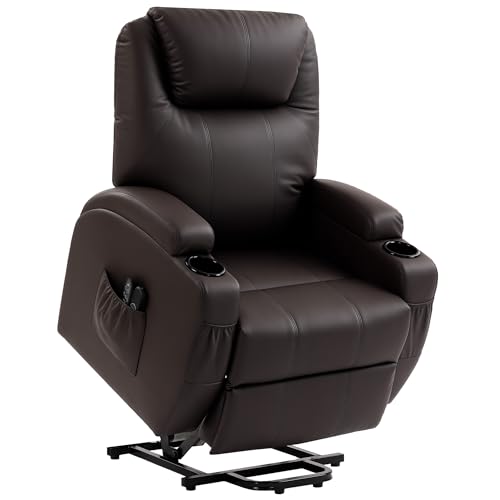 HOMCOM Fauteuil releveur électrique, Fauteuil Relax électrique en PU, Repose-Pied, Dossier inclinable, Port USB, télécommande, Porte-gobelets et Poches...