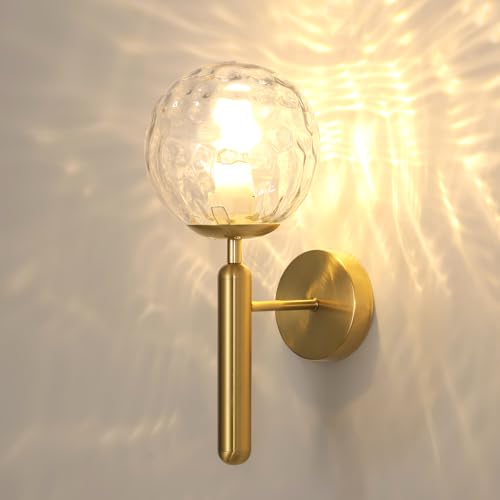 DELIPOP Applique Murale Interieur, Vintage Lampe Murale avec Abat-jour en Verre Boule E27, Doré Luminaires Intérieur pour Chambre Salon Couloir Café Escalier