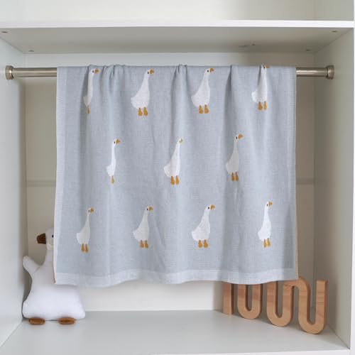 Image of mimixiong Baby Blanket Knit Receiving Boys Girls Blanket Soft Cotton Neutral Blanke for Swaddle Crib Stroller with Cute Sheep (Goose-Light Blue, 30x40 Inch (Pack of 1))