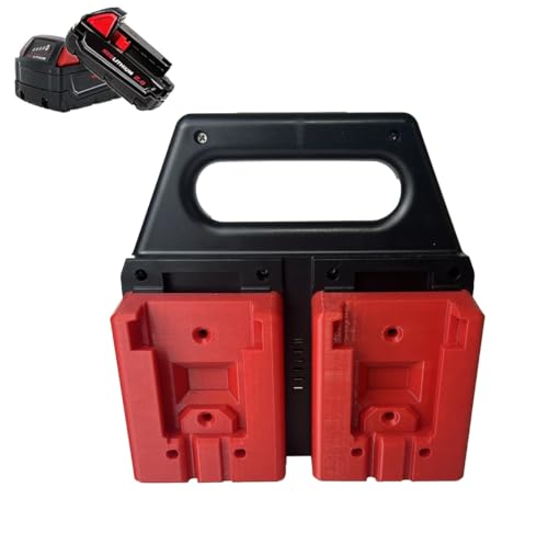 RSRNKXC Battery Carrying Holder for Milwaukee 18V, Battery Storage Organizer Rack for 1.0Ah-12.0Ah, Portable Batteries Caddy with Handle/Non-Slip Base for Jobsite and Tool Bag Use, 4-Slot