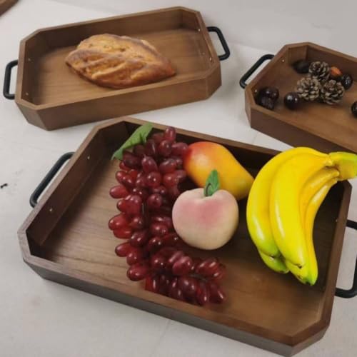 Tabla de servir de madera maciza noble y bandeja octogonal con borde elevado 8