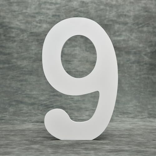 AOOLADA 8 Inch Wooden Number 9 for Wall Decor, Large White Wood Standing Letters for DIY Crafts, Wedding Birthday Party Decoration