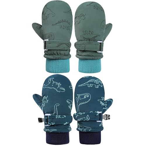 Image of Urban Virgin Toddler Waterproof Outdoor Infant Mittens Baby Winter Gloves Dino Cuffed Warm Fleeced Kids Ski Gloves For Teens