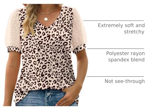 Image of Aokosor Womens Summer Tops V Neck T Shirts Swiss Dot Puff Sleeve Tops Loose Casual Tshirts