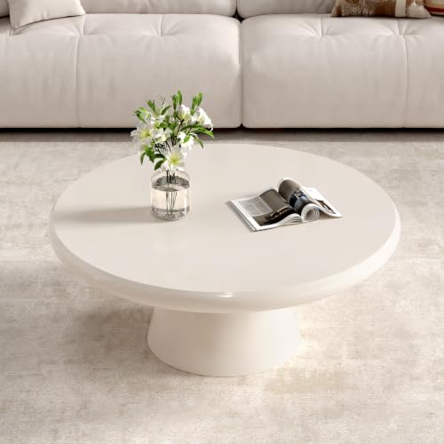 Mesa de centro ovalada tipo tambor acabado blanco crema en madera MDF premium 5