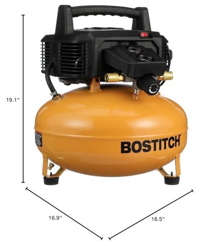 BOSTITCH Air Compressor Kit, Oil-Free, 6 Gallon, 150 PSI, Quiet Lightweight Pancake Air Compressor (BTFP02012-WPK)