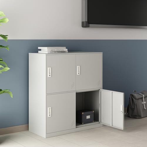 Miniatura 3 de En.Casa Casillero Metálico Con Ranuras De Ventilación 4 Puertas Con Cerradura Armario De Taquilla Para Colegio Gimnasio Oficina Vestuario Acero 100 X 90 X 40 Cm - Gris Pálido