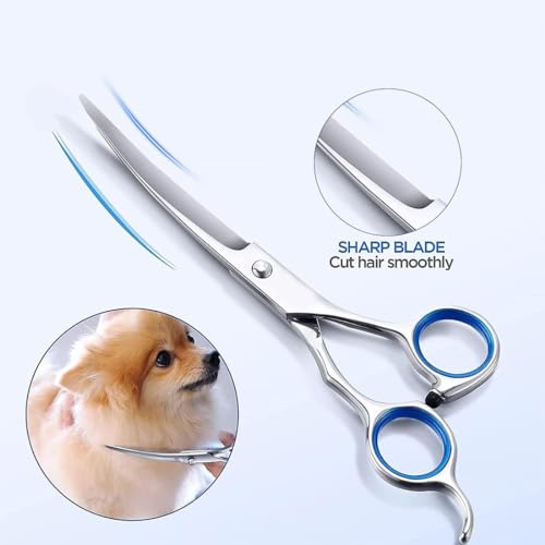 Pet Grooming Scissors, Dog Cat Curved Grooming Shears Scissors, 6" Up Curved Dog Grooming Scissors with Safety Round Tip - Image 3