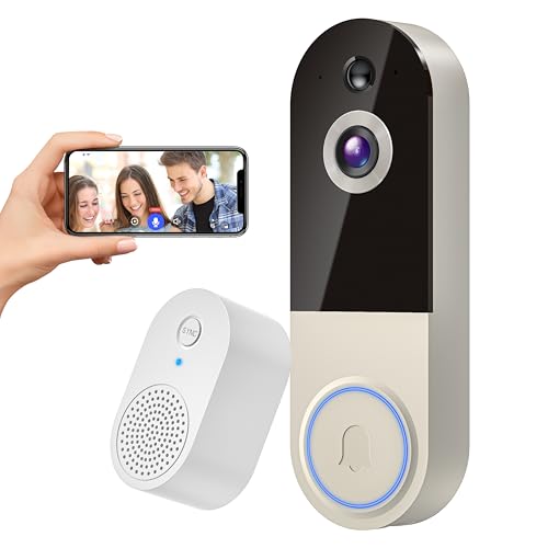 NexoSora 1080p Wireless Doorbell Camera with Receiver, AI Human Detection, 2-Way Audio, Night Vision, Cloud Storage (Sold Separately), Real-Time Alerts, Rechargeable Battery-Powered, 2.4Ghz Wi-Fi