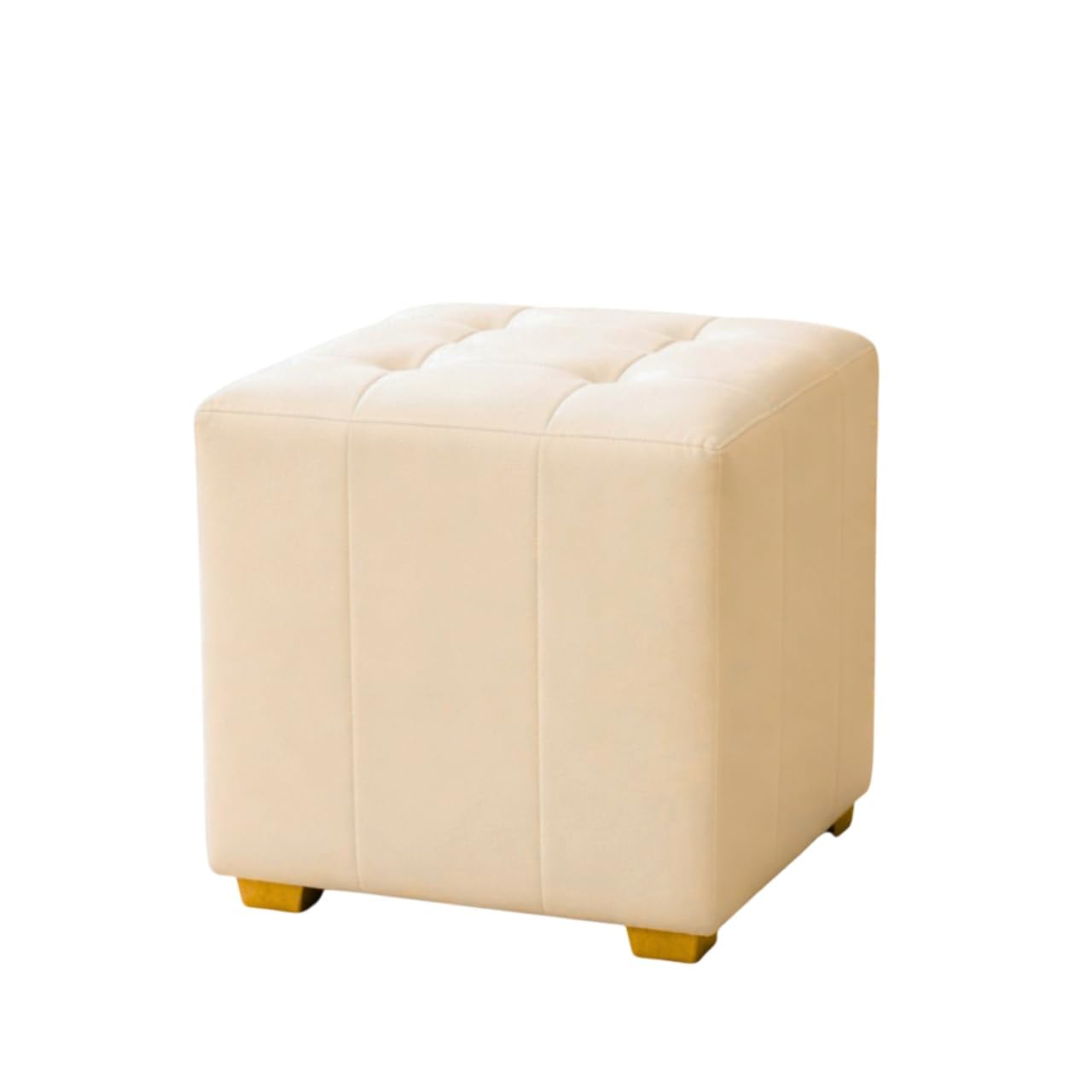 Velvet Cube Ottoman Stool | Upholstered Pouffe Footrest for Living Room Bedroom & Vanity | Sofa Side Makeup Sitting Stool – Cream-image-43