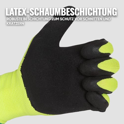 BWOLF PAVALAN 12 Paar Handschuhe Arbeitshandschuhe Herren Arbeitshandschuhe Damen Mechaniker Handschuhe Herren Montagehandschuhe mit robuster Latex Beschichtung (12, 10) – Bild 6
