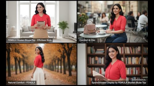 Image of Women Winter Wear V-Neck Half Sleeves Regular Fit Woollen Blouse