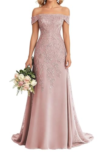 Robe de mère de mariée mousseline rose 52 cérémonie mariage épaule dénudée