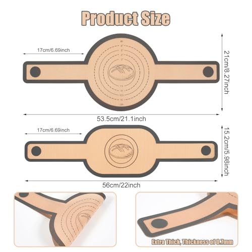 Silicone Baking Mat for Dutch Oven, 2 PCS Non-Stick Silicone Bread Sling, Long Handles Pastry Mat, Extra Thick Reusable Dough Mat Sourdough Bread Starter Kit Oval & Round - Image 3