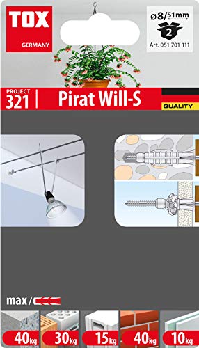 TOX Hakendübel Pirat Will-S, Dübel 8 x 51 mm, Haken 5 x 86 mm, 2 Stück, 051701111