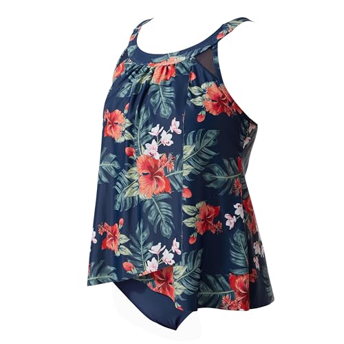 Image of SUUKSESS Women Tummy Control Tankini Bathing Suit Ruffle High Waisted Swimsuit