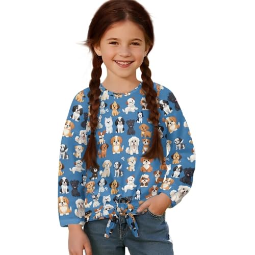 Animal Shirt for Girls 5-12 Years Long Sleeve Tie Shirts Casual Crewneck Pullover Tops