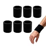 JZK 6 x schwarze Sport-Fitness-Armbänder für Männer und Frauen, weiche dicke Baumwolle Handgelenk Schweißbänder Schweißbänder für Workout, Fitnessstudio, Bewegung, Tennis, Basketball, Laufen
