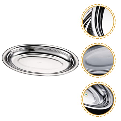 Hemoton Sizzle Platter Serving Platter Oval Fish Dish Stainless Steel Fish Plate Metal Food Serving Tray For Steaming Fish Dessert Meat Sushi Platter Silver Sizzle Platter Serving Platter 25.5Cm #TOP7