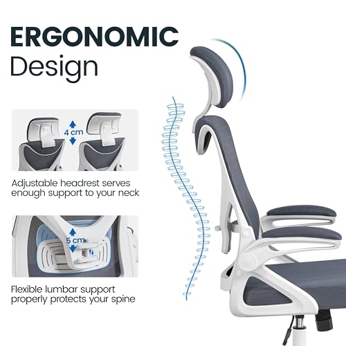 Sedia Ufficio Ergonomica con Braccioli Poggiatesta Regolabile Schienale Alto Funzione Dondolo Poltrona Scrivania Girevole in Rete Traspirante con Supporto Lombare Nera/Grigia - Sedia gaming - Immagine 4