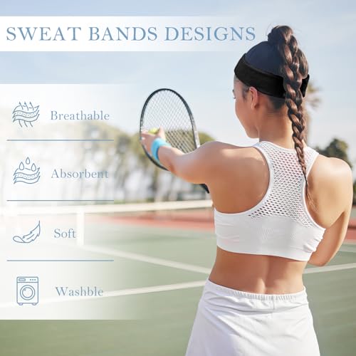 Faixa de cabelo esportiva para homens e mulheres – Pacote com 4 faixas esportivas de algodão felpudo