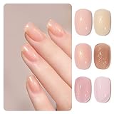 GAOY Shimmer Gel Nail Polish Set in Pink Nude Beige Apricot Champagne Brown, Holographic Finishes -