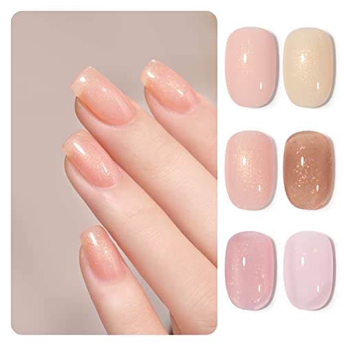 Gaoy Shimmer Gel Nail Polish Set In Pink Nude Beige Apricot Champagne Brown, Holographic Finishes - Long-Lasting Glitter Gel Polish, Crystal Gleam #TOP28