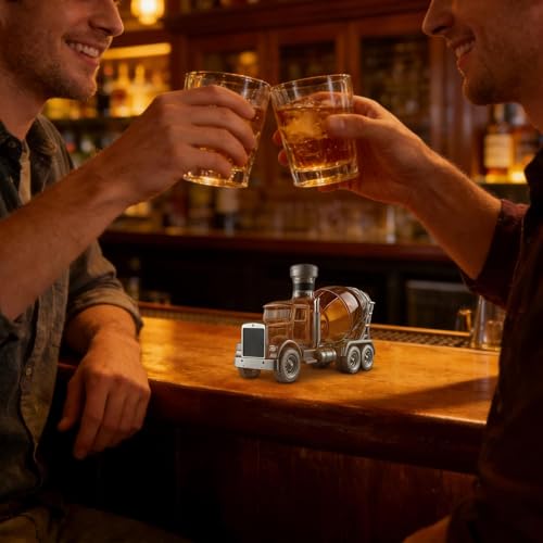Karafka do whisky, 300 ml, konstrukcja ciężarówki z mieszaczem cementu, kryształowa karafka do whisky w kształcie samochodu, , szczelna butelka na napoje burbonowe, rodzinne przyjęcie