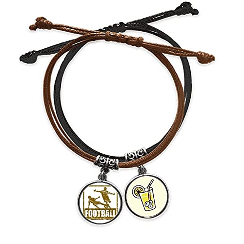 Bracelet football en cuir marron avec cordon ajustable pour passionnés de foot