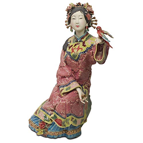 ChinaFurnitureOnline Chinese Porcelain Figurine, Lady with Bird