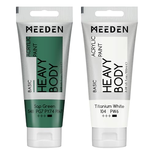 MEEDEN Acrylic Paint Sap Green: 100ml Heavy Body Acrylic Paint Tube Bundled with Additional Titanium White Colour for Art Craft Painting