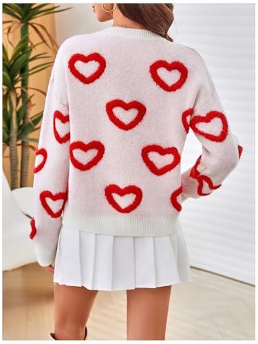 Image of RoseSeek Women's 3D Floral Appliques Crewneck Sweaters Long Sleeve Drop Shoulder Pullovers Elegant Knit Tops
