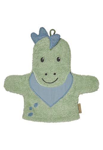 Sterntaler Waschhandschuhe Dino Rexi - Frottee Babywaschhandschuh aus saugfähiger, weicher Baumwolle - Waschlappen in Dinoform - Baby und Kinder Waschlappen, eisgrün