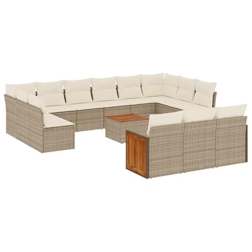Eleganz Garten-Sofa Garnitur 14-TLG. mit Kissen - Beige PE-Rattan & pulverbeschichteter Stahl - Langlebig & Wetterfest - Perfekt für Terrasse & Garten