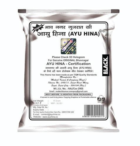 AYU HINA Henna, Black Naturals, Pack of 5, Original Bhavnagar Henna Mehndi (125 g economy pack) - Image 2