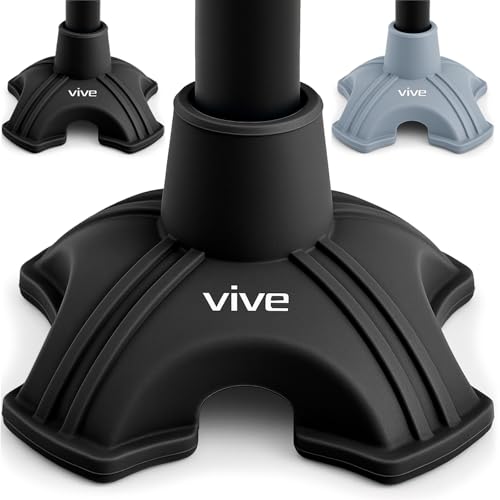 Vive Cane Tip - Self Standing Quad Base Replacement for Most Walking Canes, Walking Sticks, Folding Canes or Offset Quad Pod or Tripod Canes - 4 Prong Rubber Cane Foot Pad