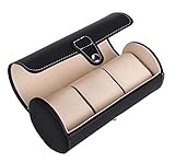 Iremico Faux Leather 3 Pcs Roll Watch Organizer Bracelets Storage Case-Black