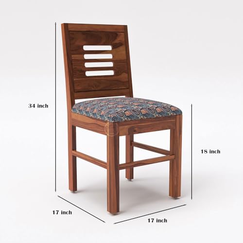 Image of VK Furniture Sheesham Solid Wood 4 Seater Dining Table Set of Four with 4 Print Cushion Chairs for Dinner Hall Kitchen Living Room Home Office Restaurant |L45 X W30 X H30|Brown