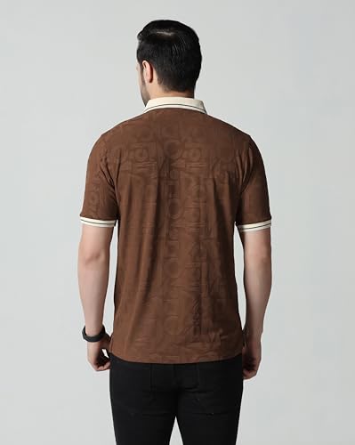 Image of TOPLOT Men's Premium Jacquard Polo T-Shirt | Geometric Textured Design | Contrast Collar & Cuffs | Soft Breathable | Perfect for Office & Casual Wear | Available in Pack of 2 (5281)