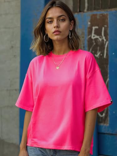 Image of Bewakoof Women's Solid Oversized Fit Half Sleeve Round Neck Cotton Jersey T-Shirt