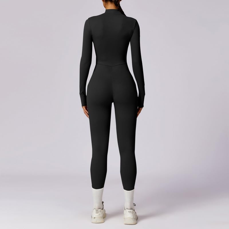 Vmhkjo Jumpsuit Damen Lang Eng Langarm Reißverschluss Overall Einteiler Yoga Bodycon Bodysuit Einteiler Romper Ganzkörperanzug,Schwarz,S