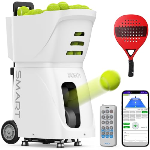PUSUN Padel-Smart-Professional Padel Ball Machine with App Control - 100+ Ball Capacity - 4-6h Battery - 12 Training Modes (White)