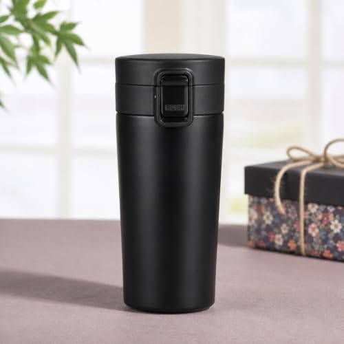 Image of Premium Stainless Steel Coffee Mug with Leak-Proof Lid - 300ml Vacuum Insulated Travel Tumbler for Hot & Cold Beverages, Double Walled Reusable Coffee Cup for Office, Home & Car (Black)