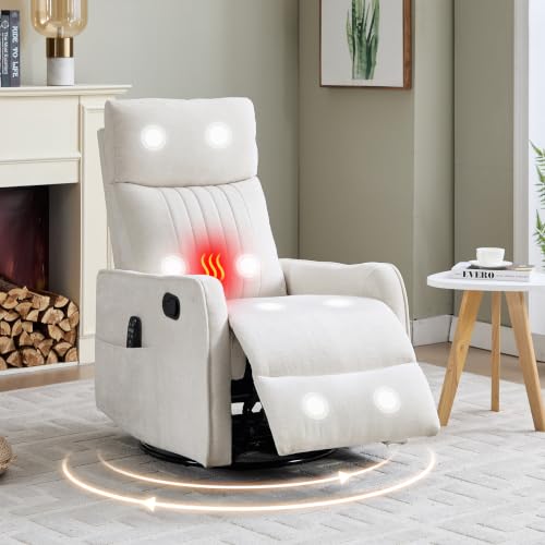 Image of Manual Swivel Rocker Recliner Chair for Adults, Overstuffed Glider Reclining Chair for Nursing with Vibration Massage & Heat, Living Room Rocking Recliner 2-Stage backrest, Chenille Fabric Beige