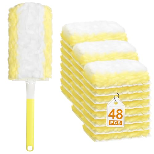 JOYMOOP Disposable Duster for Cleaning, with 1 Handles & 48 Ct Yellow Heavy Duty Refills for Swiffer Feather Duster, Household Cleaning Tool for Electronics, Dusting Furniture, Blinds