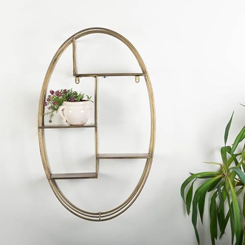 Oval Gold with Black Accents Metal Wall Shelf