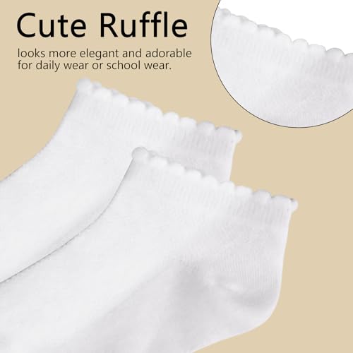 Girls White Ruffle Socks School Uniform Kids Cotton Crew Ankle Cute Frilly Dress Socks 8 Pairs for Everyday Wear3