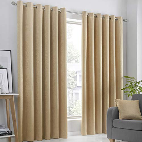 Fusion Strata Woven Eyelet Lined Curtains, Ochre, 46 x 72 Inch, W 46.1" x L 72" (1 Panels)