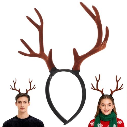 CLISPEED Christmas Decorations: Reindeer Antler Headband for Women and Flocked Deer Ears Hair Hoop Cute Costume Accessory for Parties Masquerades Halloween and Christmas Celebrations