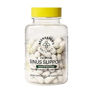 Beekeeper’s Naturals All Natural Sinus Support for Adults, Seasonal Nasal Care Relief with Propolis, Quercetin, Bromelain, Nettle Leaf, & Vegan Capsule, Blocks or Suppresses Histamine, 60 ct